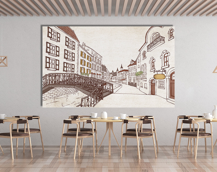 3D Sketch City Mural Art Wallpaper