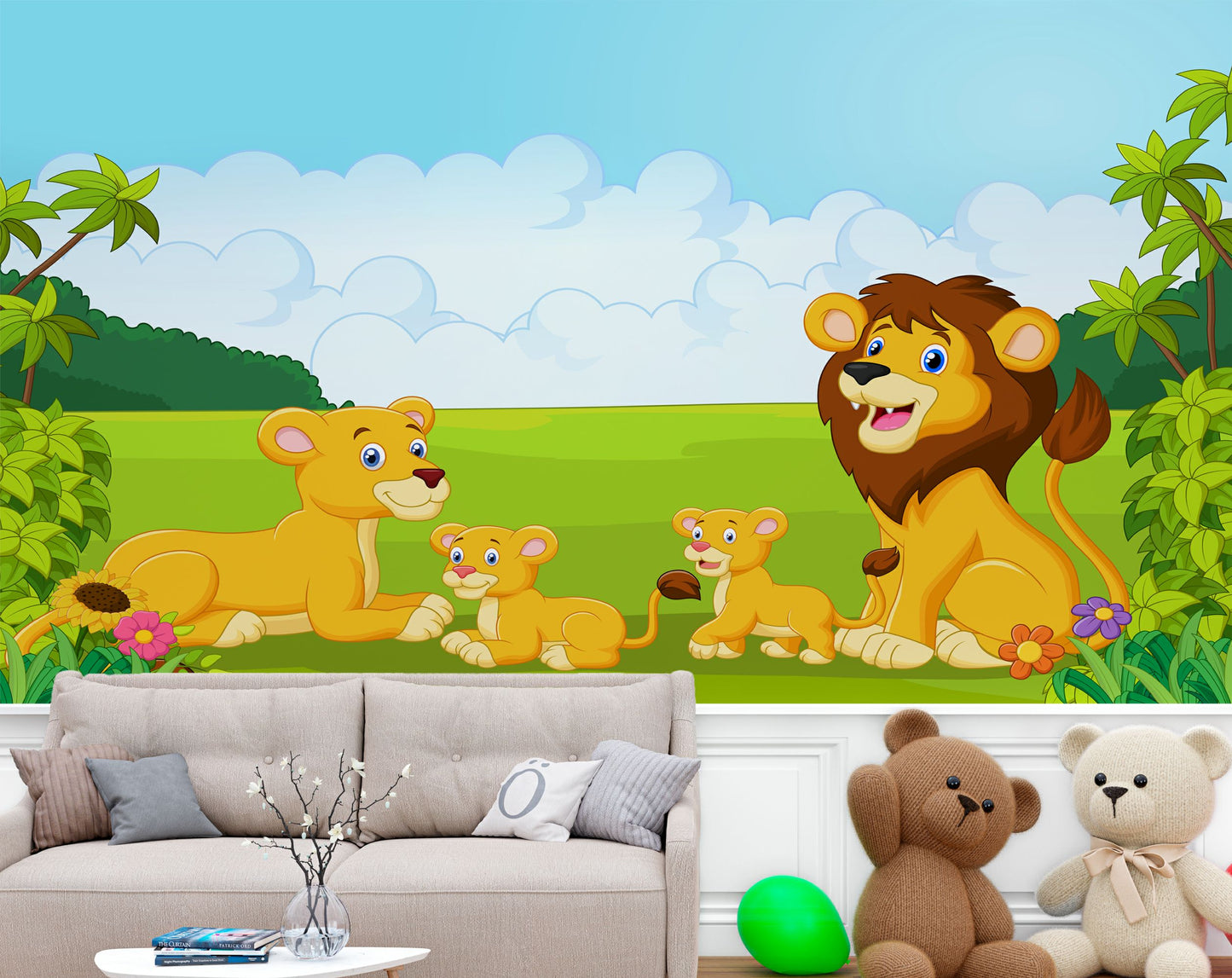 Watercolor Lion Family In The Jungle Wallpaper