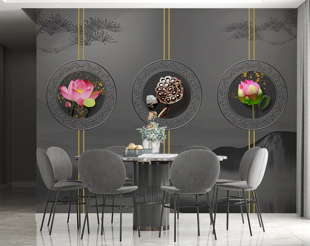 Chinese Style 3D Beautiful Lotus Flowers Wallpaper
