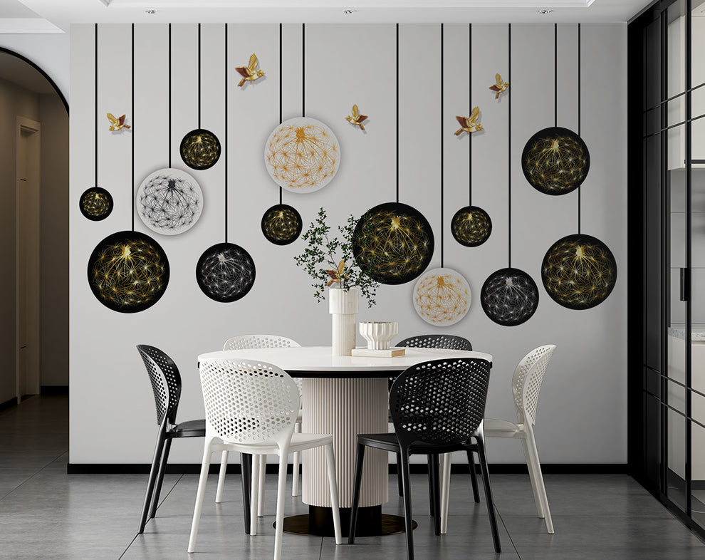 3D Black Gold And White Bed Room Wallpaper