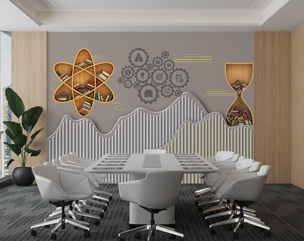 3D Modern Library Design Wallpaper