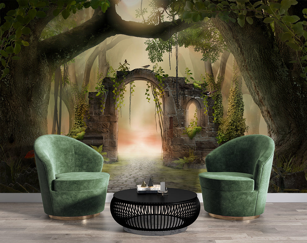 3D Effect Forest Tree Wallpaper For Living Room | Magical jungle wallpaper mural