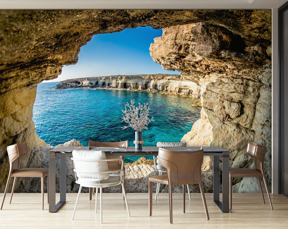 Blue Ocean With Rock 3D Wallpaper