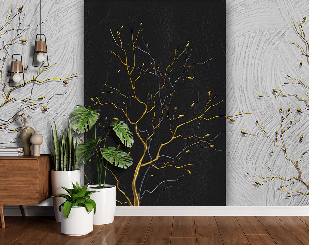 3d creative black and golden tree wallpaper