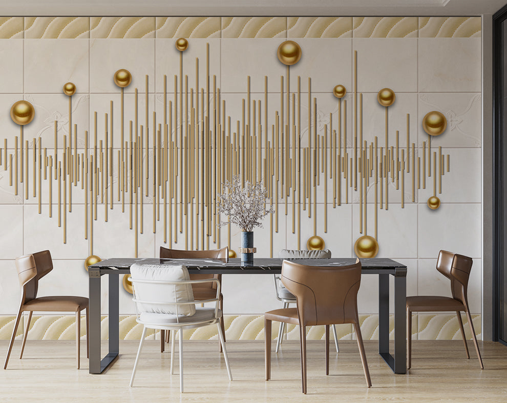 3D Golden Linear Electronic Music Pattern Wallpaper