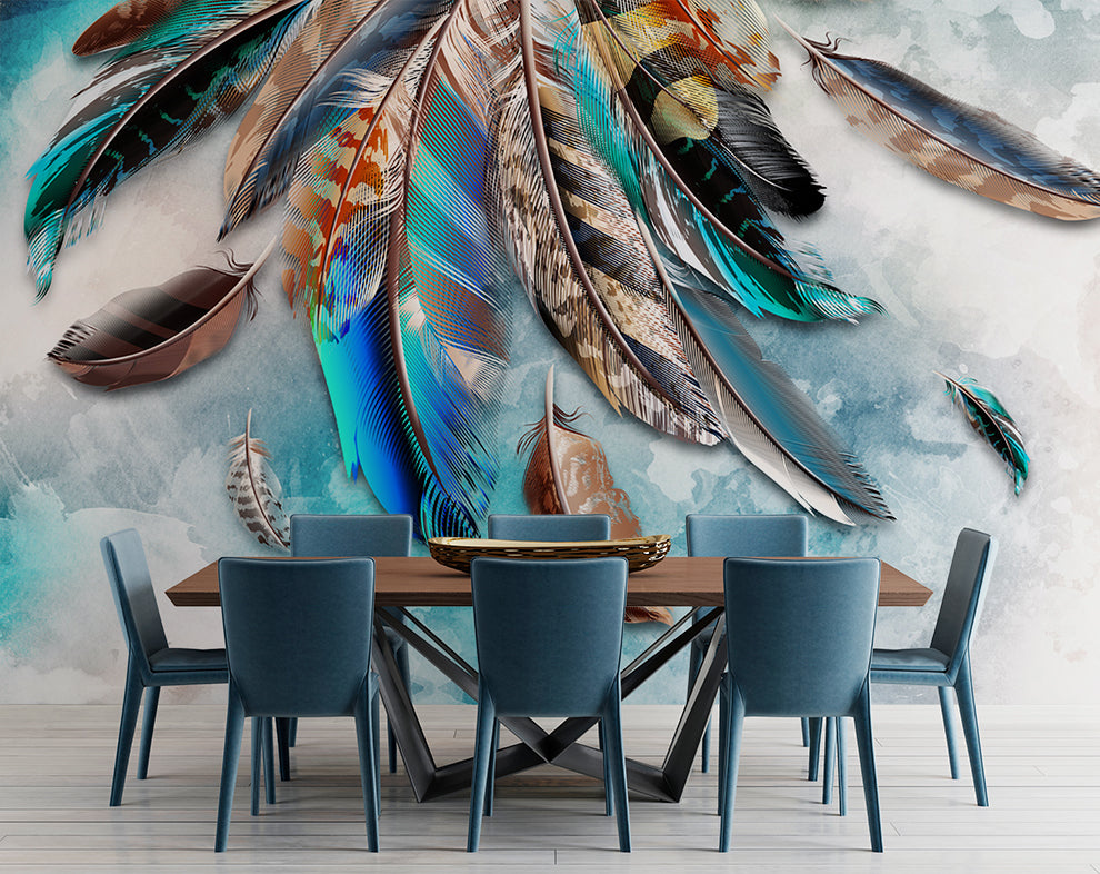 3D Colorful Feather Wallpaper For Bedroom