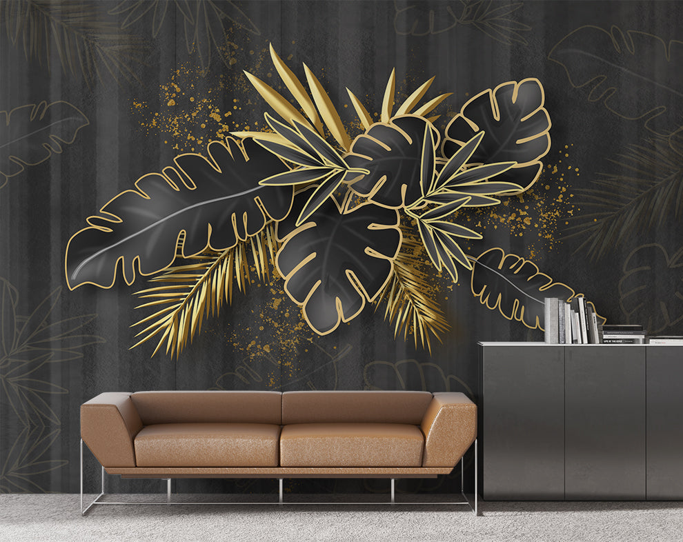 Golden Line Banana Leaf Plant Wallpaper | Tropical Leaves Wallpaper