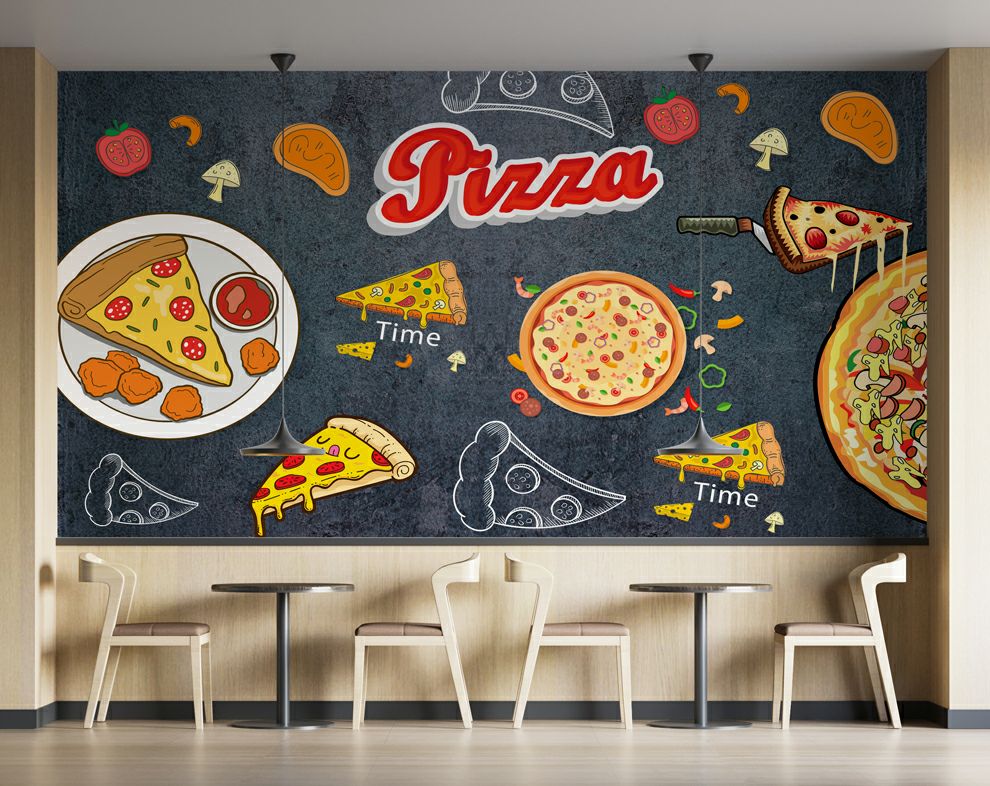 Pizza design Cafe wallpaper, restaurant wallpaper for walls