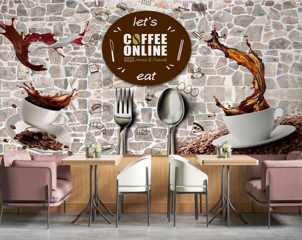 Cups Coffee Fork Spoons HD Wallpaper For Cafe Restaurant Wallpaper