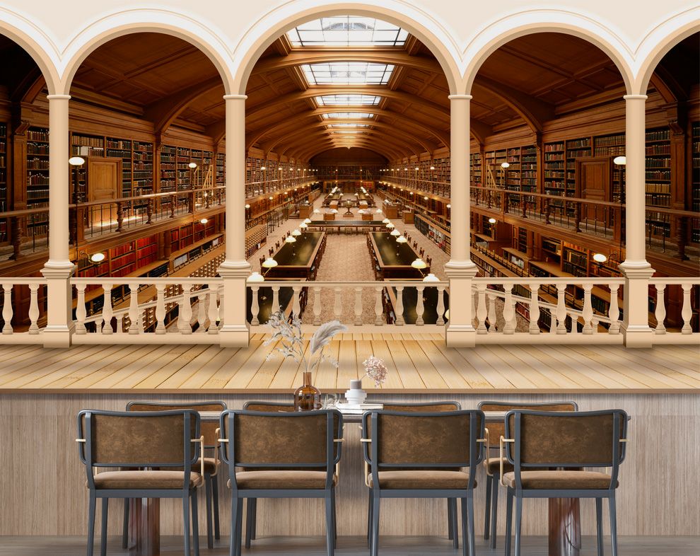 3D Big Library Mural Wallpaper For Walls