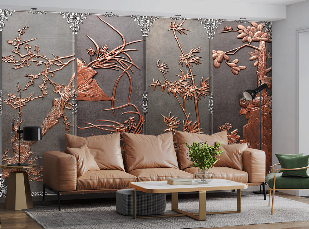 Chinese stylish embossed flowers wallpaper