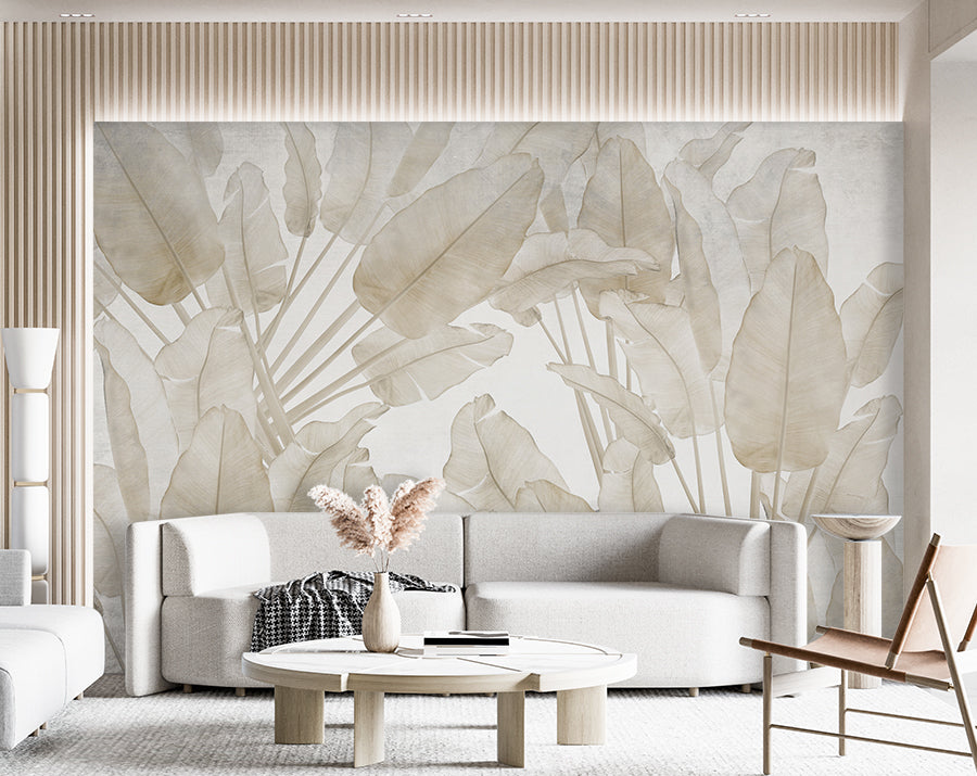 Soft beige banana leaf wallpaper - view 6