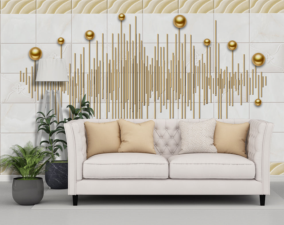 3D Golden Linear Electronic Music Pattern Wallpaper