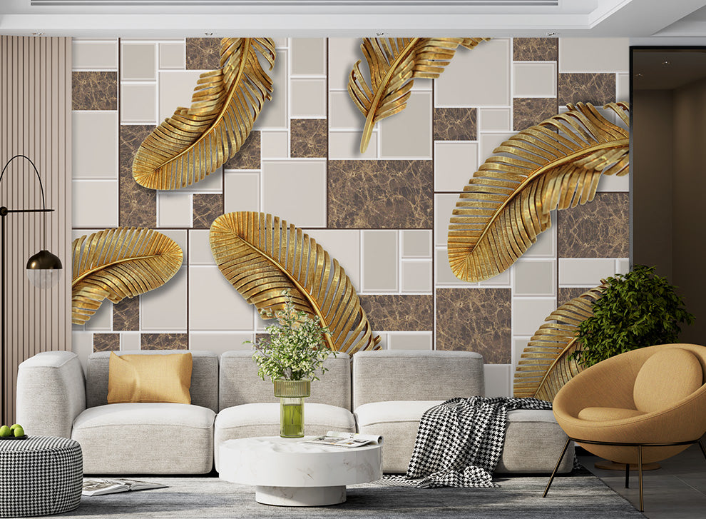Golden Color Birds Feather Art Wallpaper