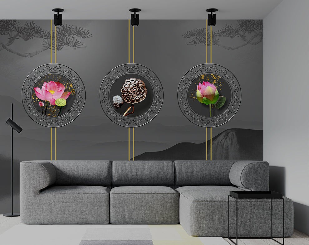 Chinese Style 3D Beautiful Lotus Flowers Wallpaper