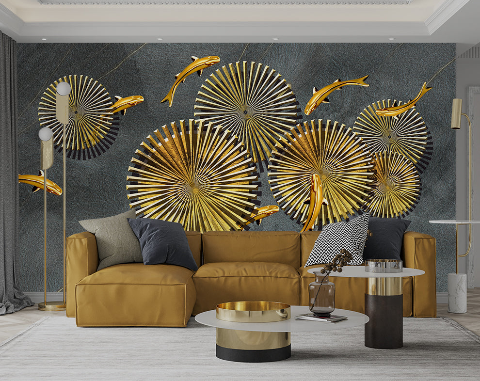 Creative golden chakra and fish wallpaper