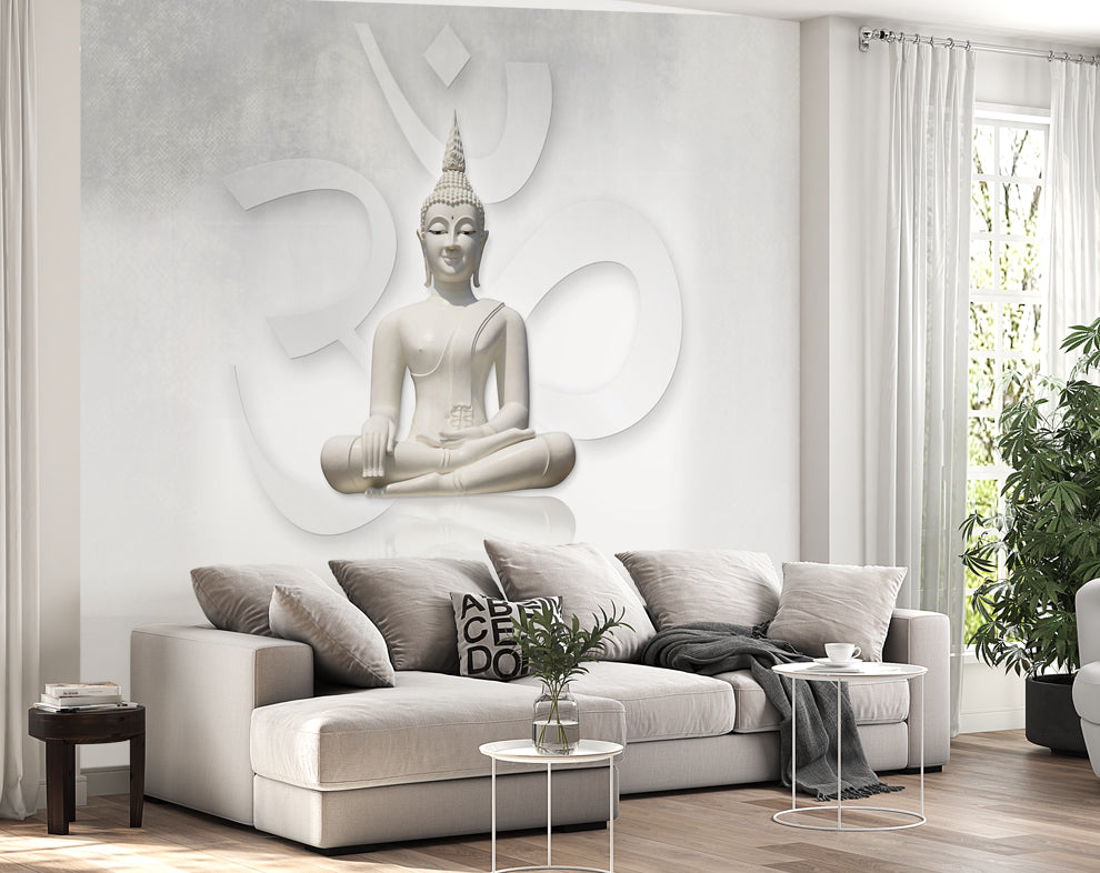White Buddha Wallpaper for Living Room Wall