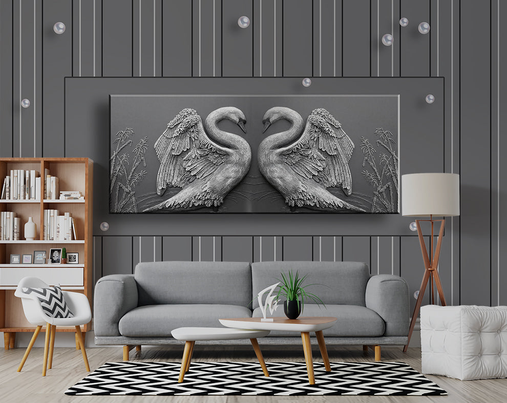 Modern Grey Background And White Swans Love Wallpaper