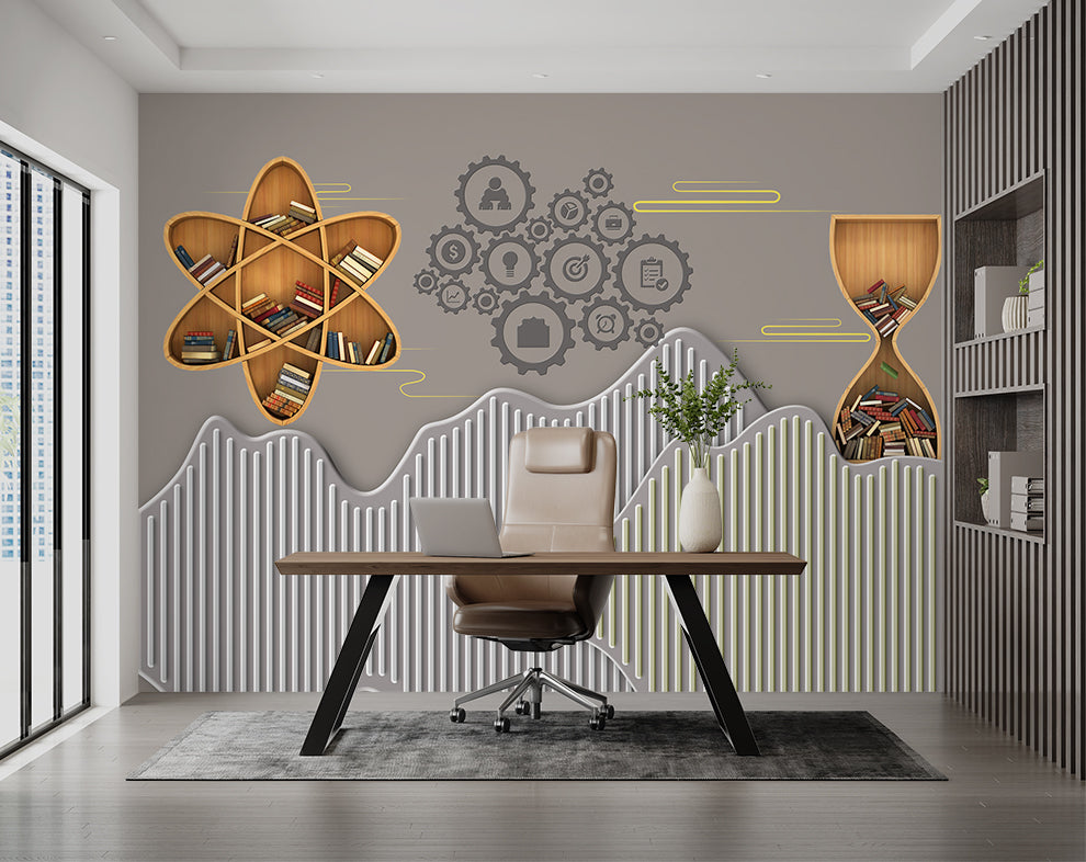3D Modern Library Design Wallpaper