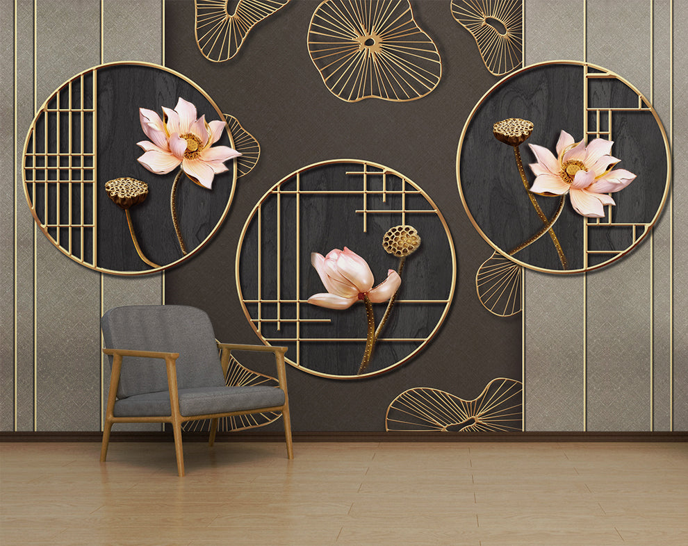 3D Circular Decorative Rings Beautiful Flowers Wallpaper