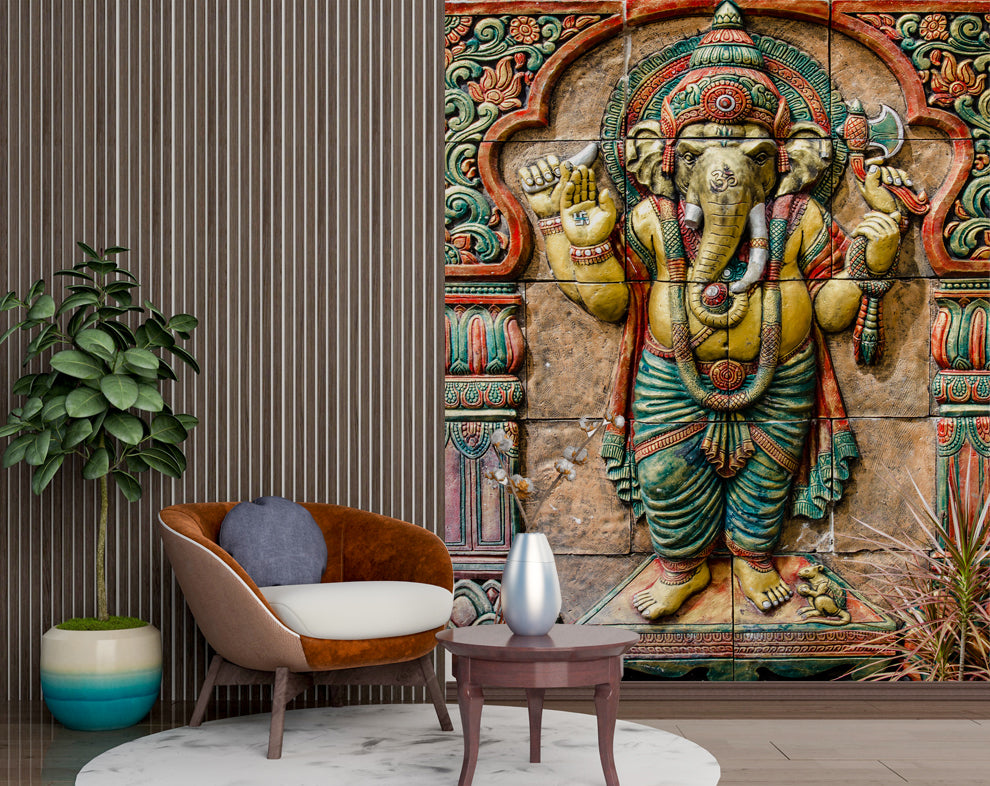 3d colourful lord ganesh wallpaper | Devotional wallpaper for walls