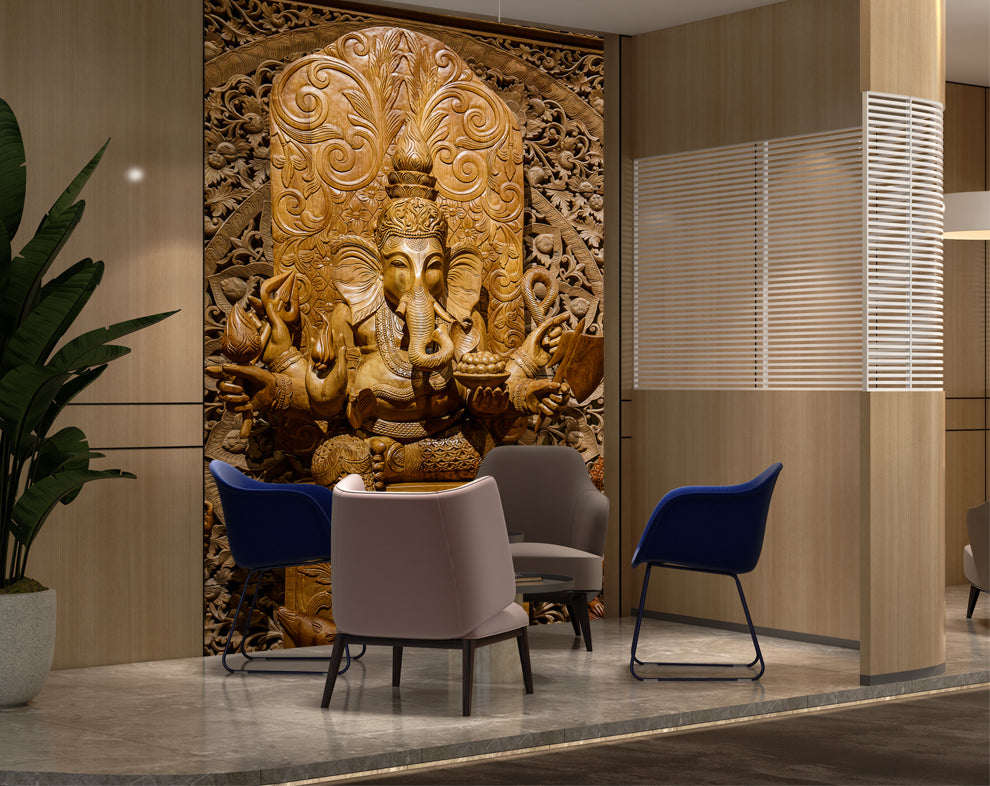 Ganesha wooden carving 3d wallpaper, Hindu gods customized wallpaper