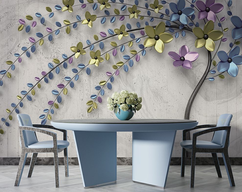 3D Metal Flower TV Background Wallpaper