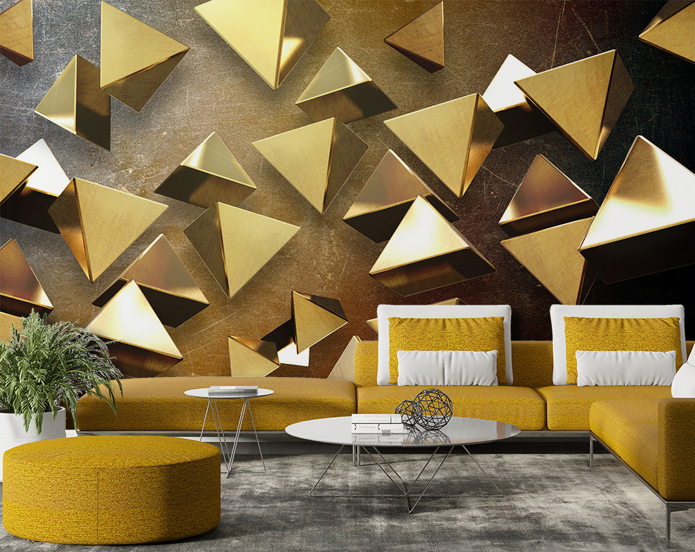 3D Gold Geometric Art Wallpaper