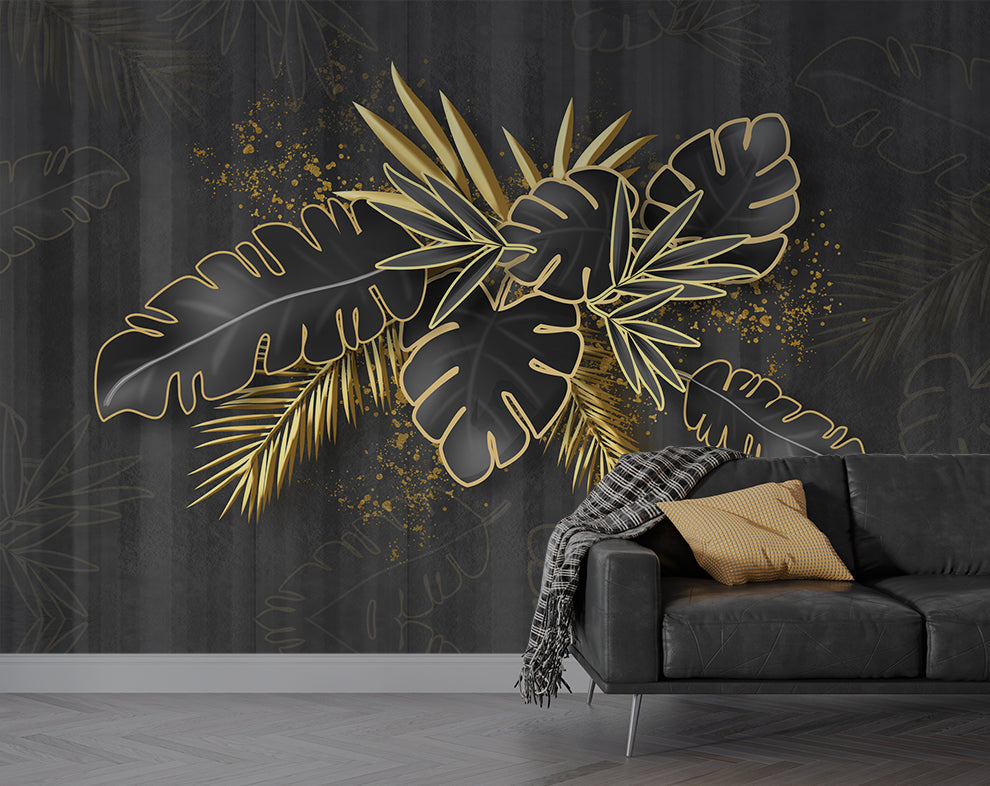 Golden Line Banana Leaf Plant Wallpaper | Tropical Leaves Wallpaper