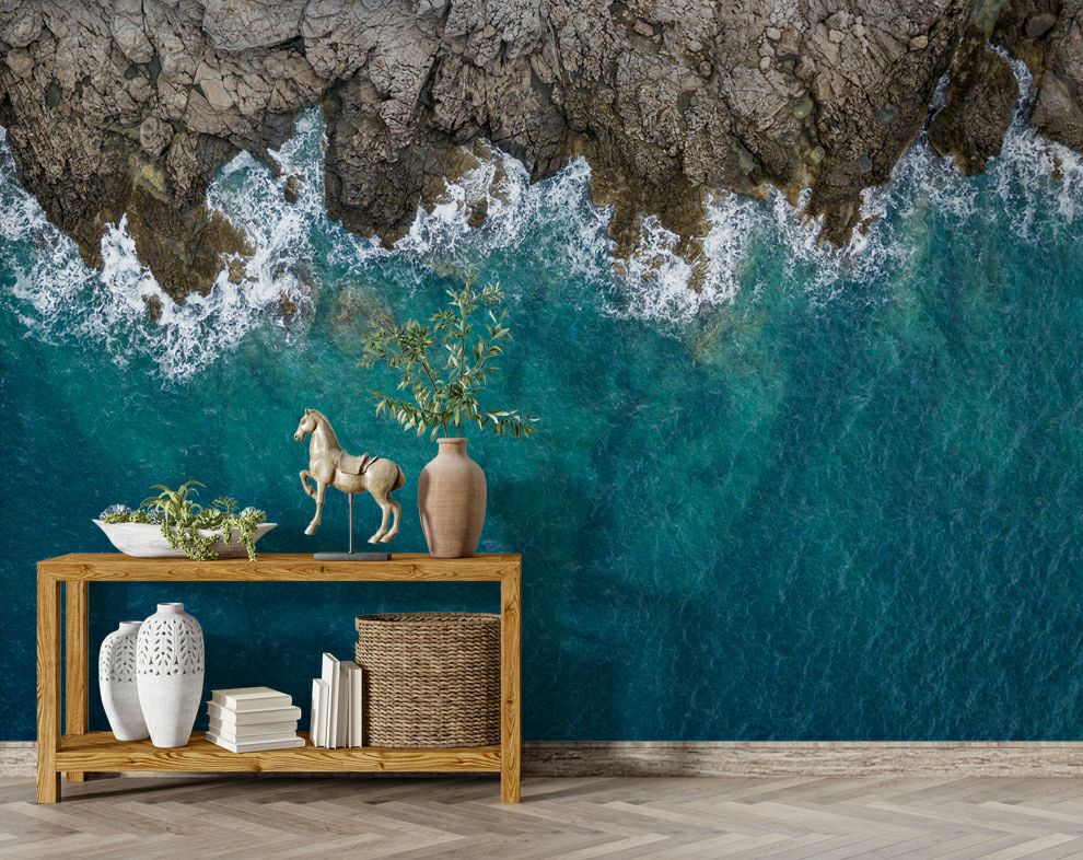 3D Ocean Wallpaper For Bedroom And Living Room, Blue Wave Sea Hitting The Rock
