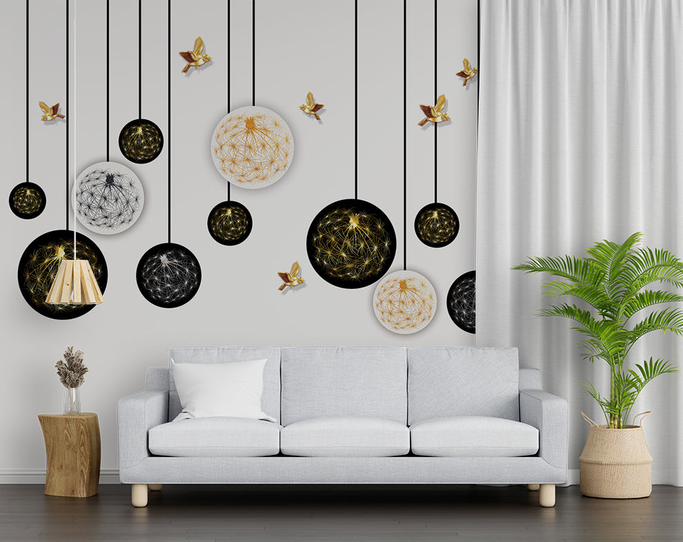3D Black Gold And White Bed Room Wallpaper