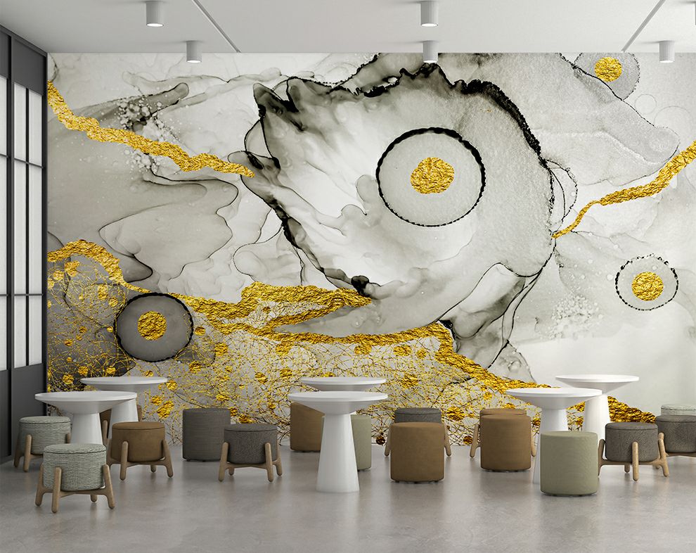 White, Black And Golden Marble Design Wallpaper
