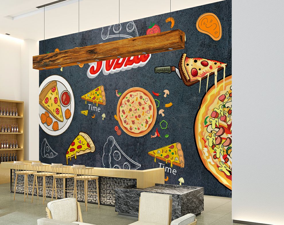 Pizza design Cafe wallpaper, restaurant wallpaper for walls