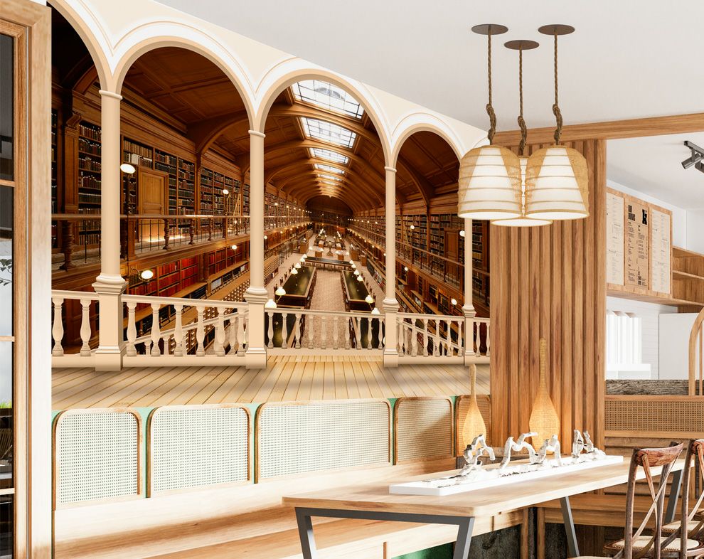3D Big Library Mural Wallpaper For Walls