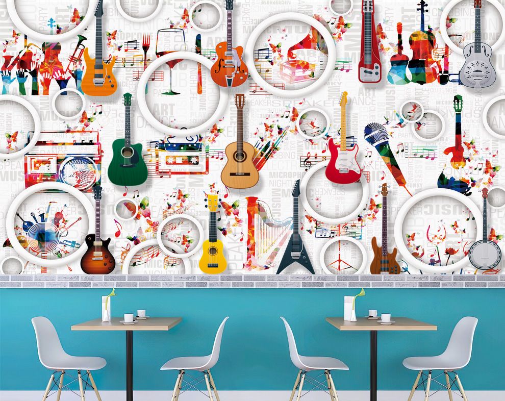 3D Mural Guitar Music Equipment Musical Pattern Wallpaper