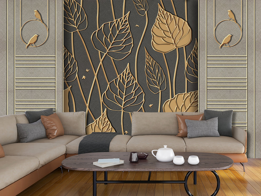 Modern Simple Golden Leaf Wallpaper