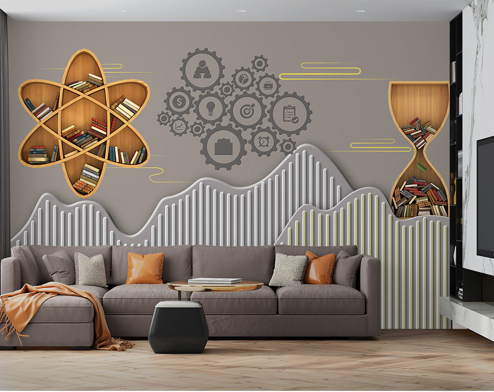 3D Modern Library Design Wallpaper
