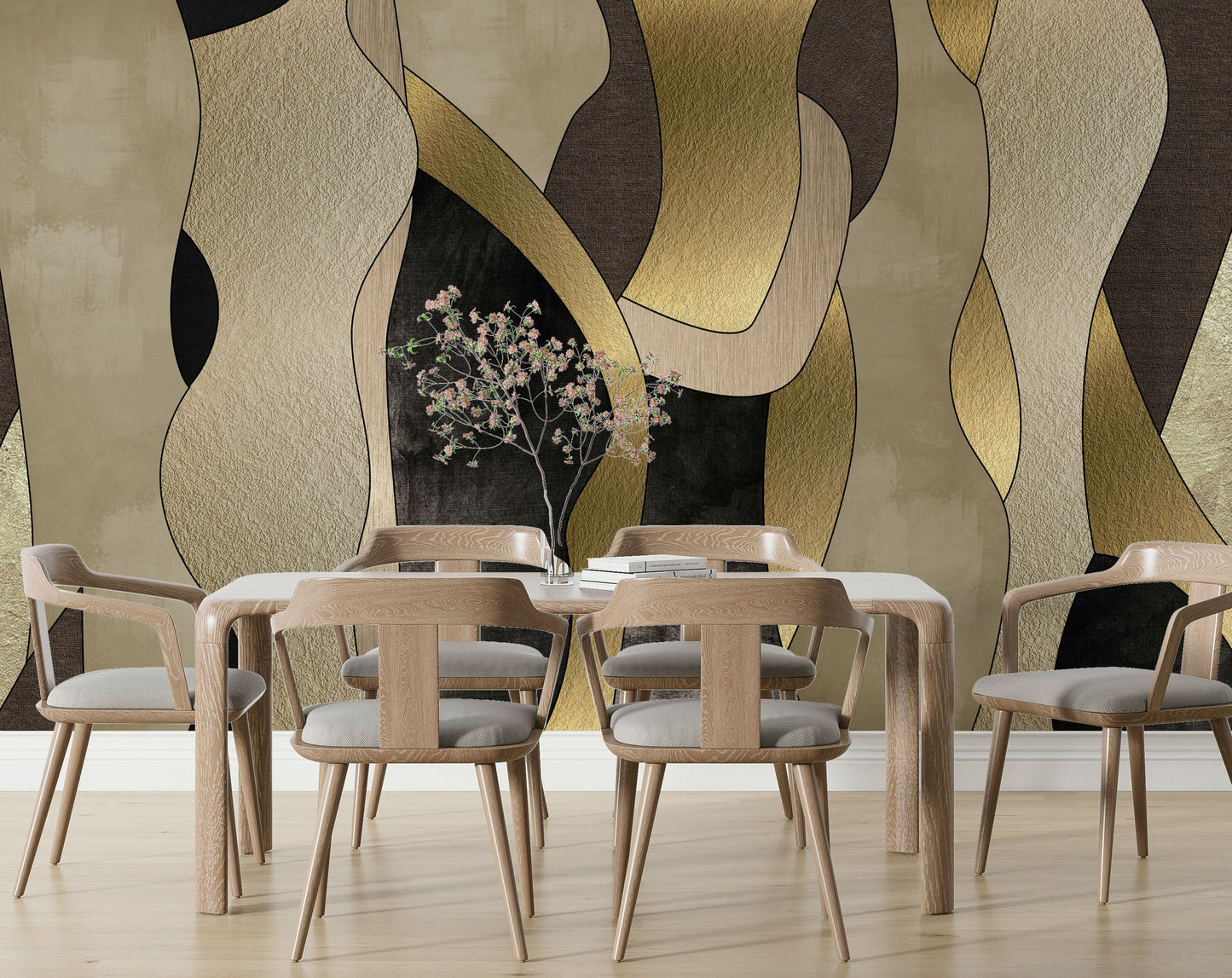 Abstract Golden Black Creamy Modern Wallpaper