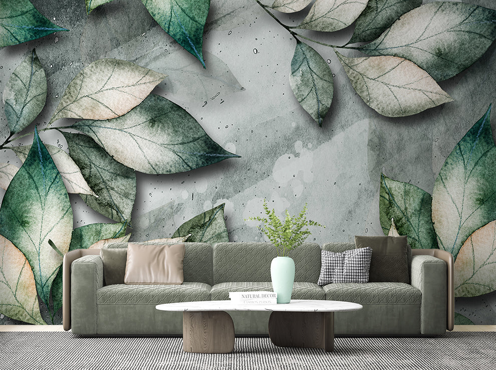 3D Botanical Green Leaves Art Wallpaper