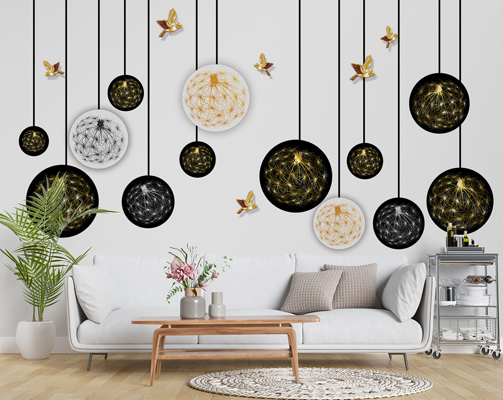 3D Black Gold And White Bed Room Wallpaper