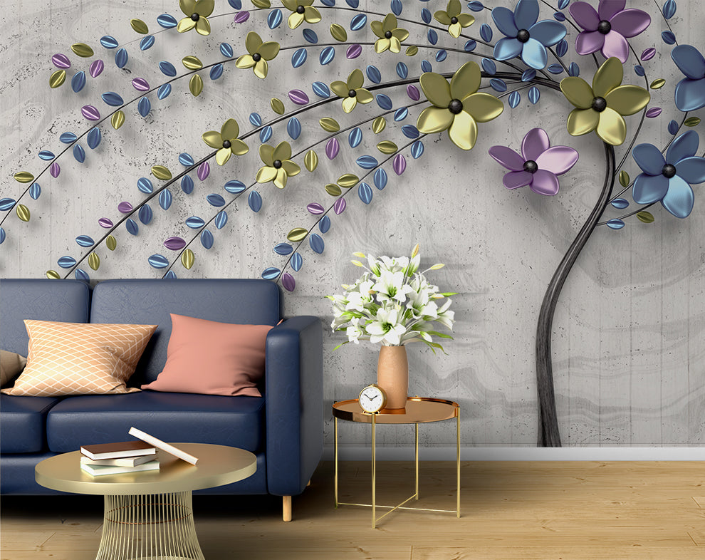 3D Metal Flower TV Background Wallpaper