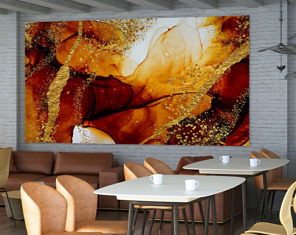 Dark Yellow And Red Marble Abstract Art Wallpaper