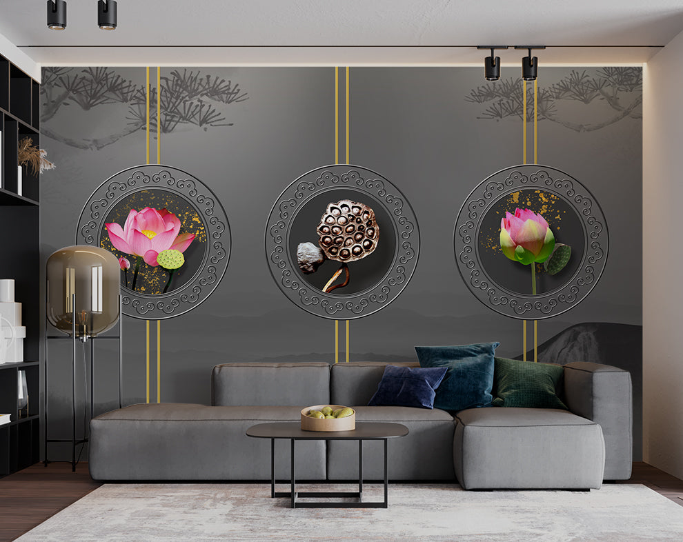 Chinese Style 3D Beautiful Lotus Flowers Wallpaper