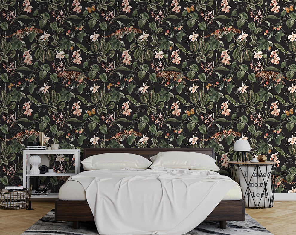 Dark Tropical Leaves And Tiger Wallpaper Rolls