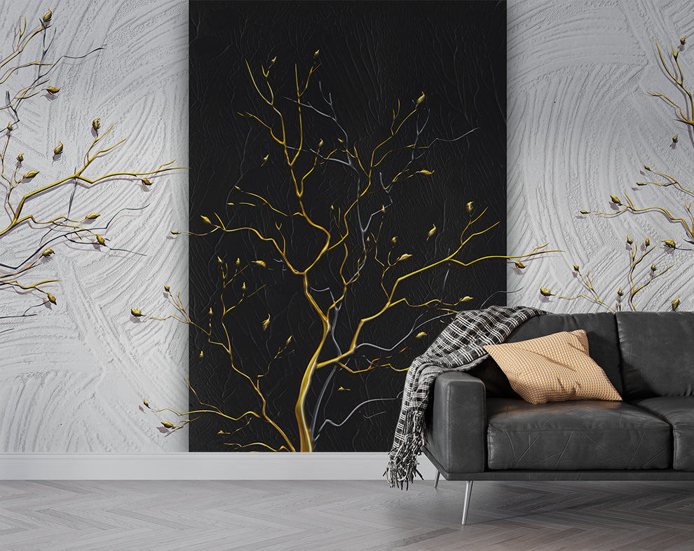 3d creative black and golden tree wallpaper