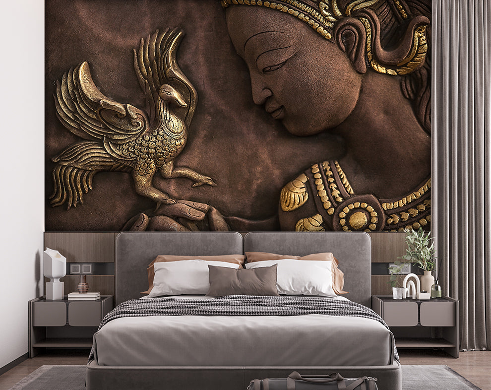 Custom Wallpaper Brown And Golden 3D Wallmural