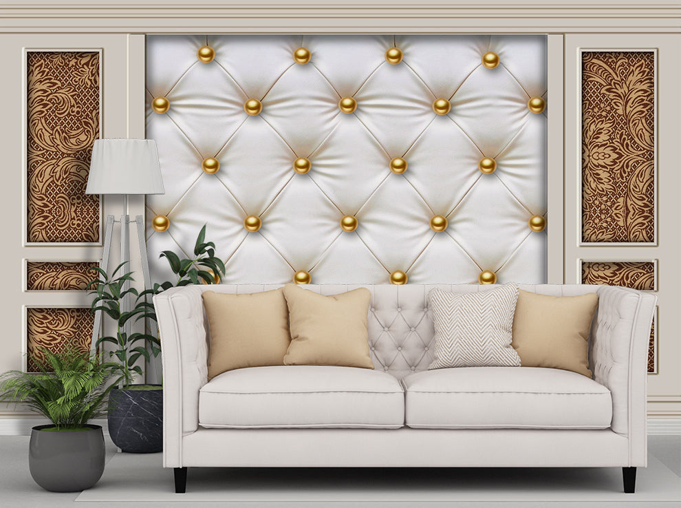 3D White Elegant Chesterfield Pattern Wallpaper