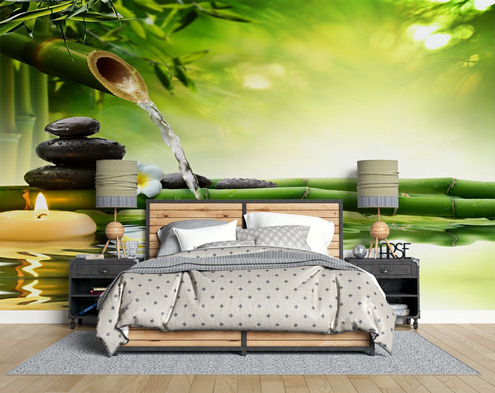 Bamboo Water Fountain 3D Wallpaper