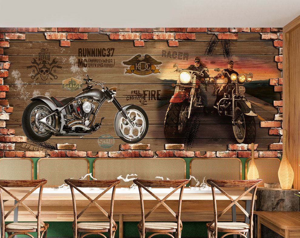3D Retro Motarcycle Wallpaper For Restaurant Walls