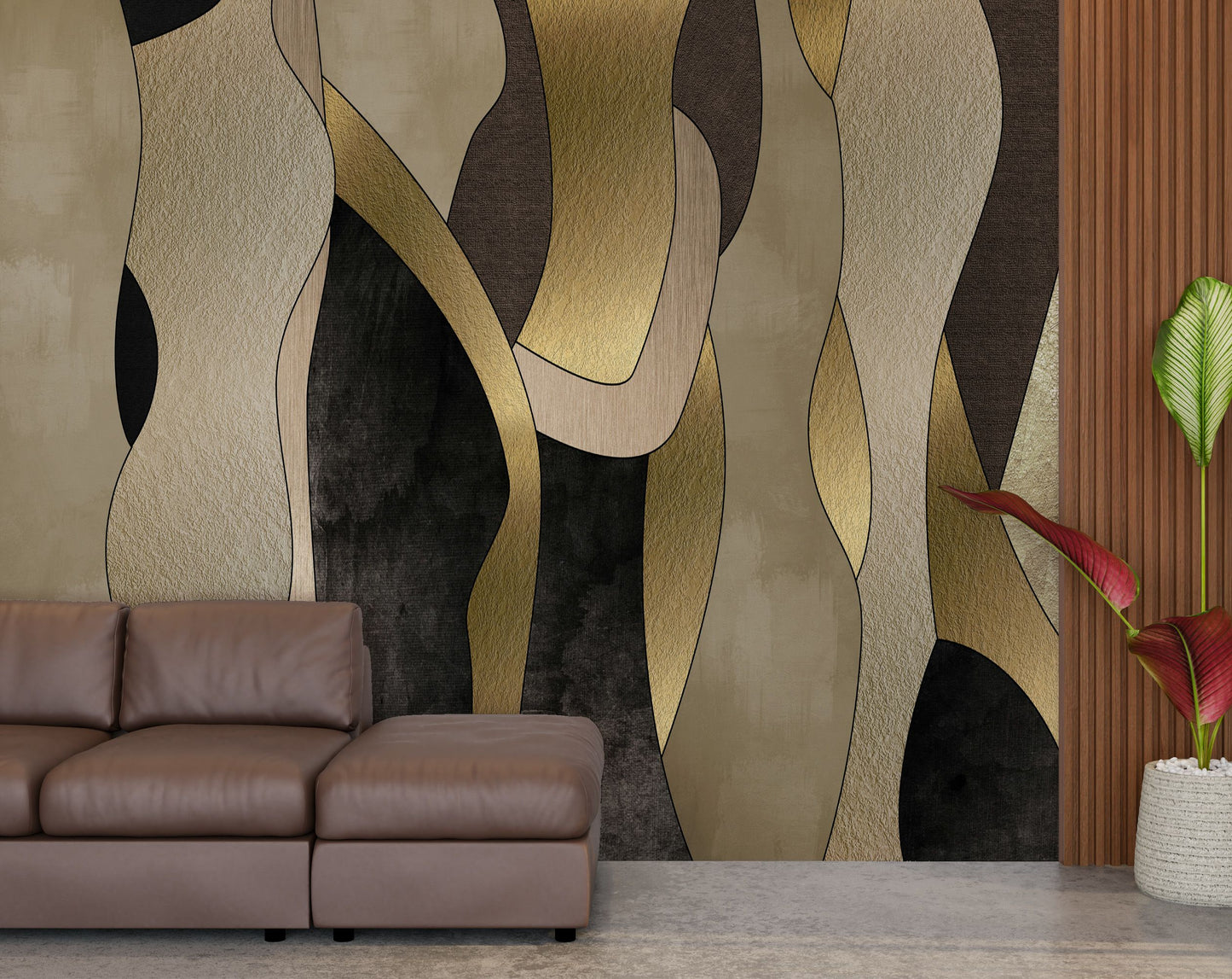 Abstract Golden Black Creamy Modern Wallpaper